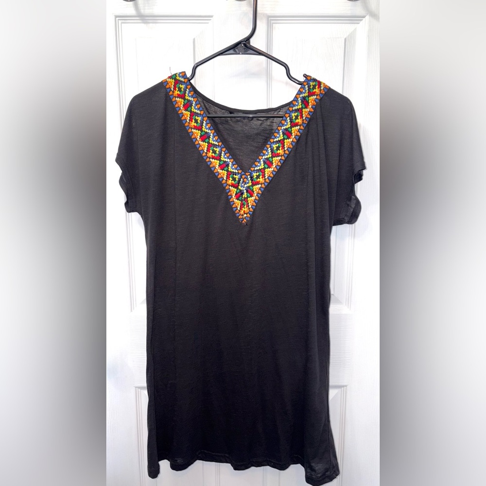 Black and Orange Embellished Short Sleeve dress  (USED)
